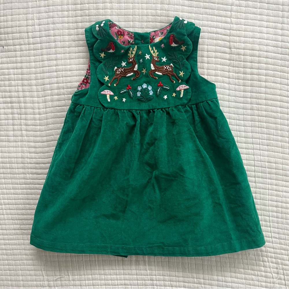 Baby Boden Velvet Embroidered Winter Themed Dress